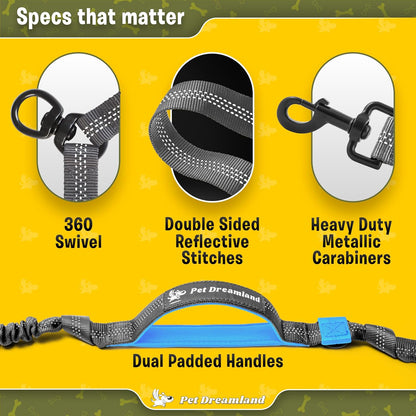 Exquisite Leash Coupler for Two Large Dogs with Tangle-Free Swivel. Dual Dog Attachment, Smooth Walks Guaranteed. You Will Absolutely Love This Amazing Gear for 2 Dogs (Grey & Blue)